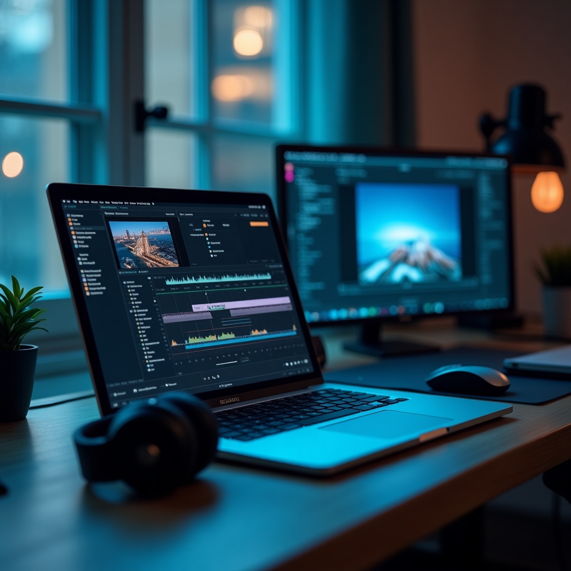 動画編集ソフトが表示されたPC画面のクローズアップ
