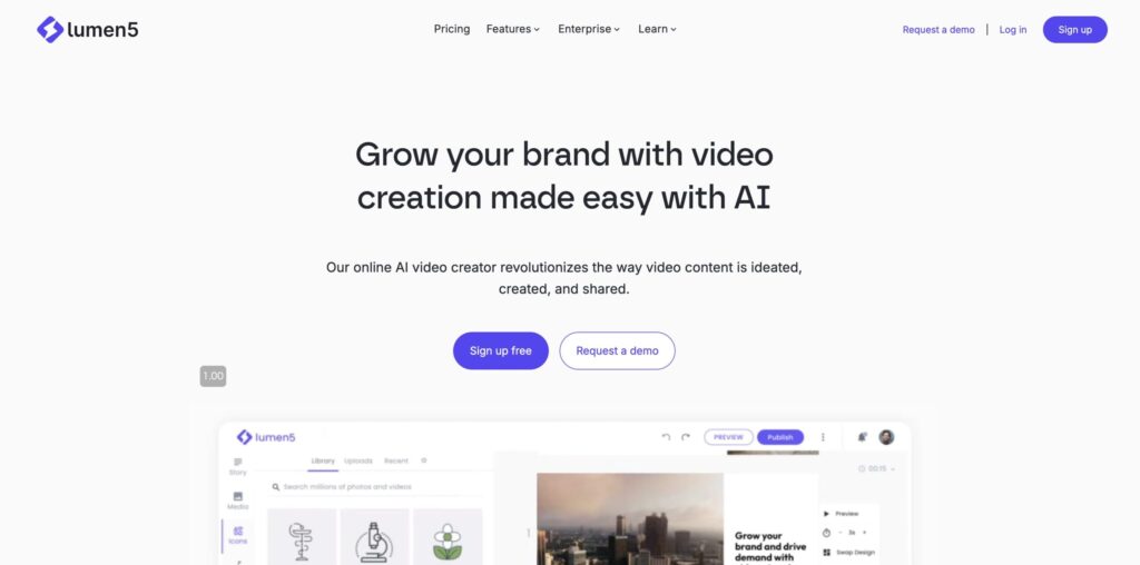 Lumen5の公式サイト画面の写真